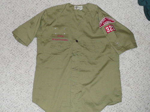 1970's Boy Scout Uniform Shirt with few patches from Central Florida Council, 14" Neck size 19" Chest and 28" Length, #FB19
