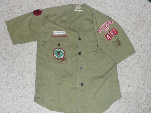 1960's Boy Scout Uniform Shirt from Overland Park KS, 1967 Camp Naish, 18" Chest and 25" Length, #FB24