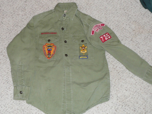 1960's Boy Scout Uniform Shirt from Whittier CA, Lake Arrowhead 1967, 17" Chest and 25" Length, #FB25