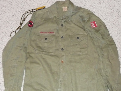 1940's Boy Scout Uniform Shirt with metal buttons, 20" Chest and 28" Length, #FB37