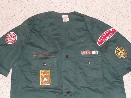 1950's Boy Scout Explorer Uniform Shirt with insignia from Allegheny Council, 21" chest 29" length, #FB63