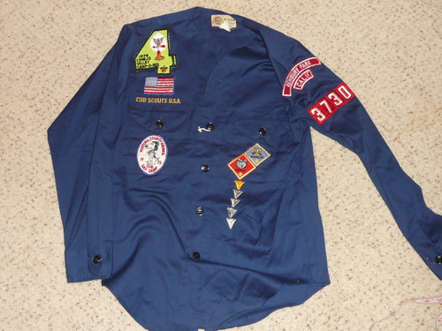 1970's Boy Scout Cub Uniform Shirt from Newbury Park CA, 17" chest 25" length, #FB98