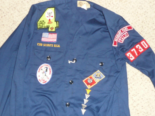 1970's Boy Scout Cub Uniform Shirt from Newbury Park CA, 17" chest 25" length, #FB98