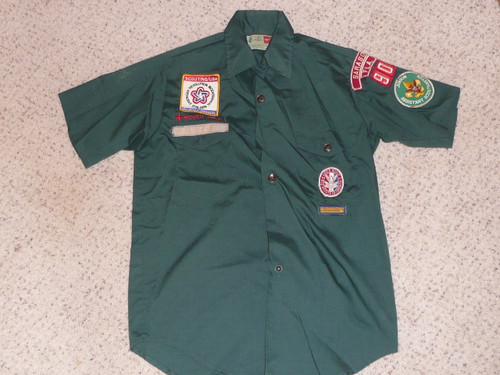 1970's Boy Scout Explorer Uniform Shirt with 1975 World Jamboree and Eagle from Sarasota FL, 19" chest 26" length, #FB99