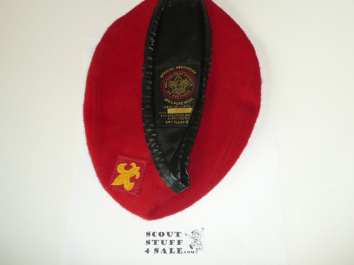 1970's Official Boy Scout Red Wool Beret, Medium