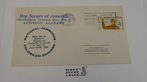 1960 National Jamboree Alabama contingent troop Envelope with Jamboree First Day cancellation and  BSA 4 cent stamp #4