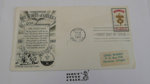 Boy Scouts of America 50th Anniversary Celebration Official FDC Envelope with first day cancellation and BSA Canal Zone 4 cent stamp