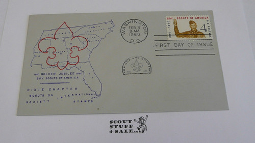 Boy Scouts of America 50th Anniversary Celebration SOSSI Dixie Chapter FDC Envelope with first day of issue cancellation and BSA 4 cent stamp