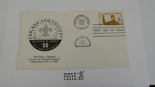 Boy Scouts of America 50th Anniversary Celebration SOSSI Old Baldy Chapter FDC Envelope with first day of issue cancellation and BSA 4 cent stamp