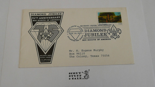 Boy Scouts of America 75th Anniversary Celebration Atlanta Scout Show FDC Envelope with a special cancellation and BSA 22 cent stamp