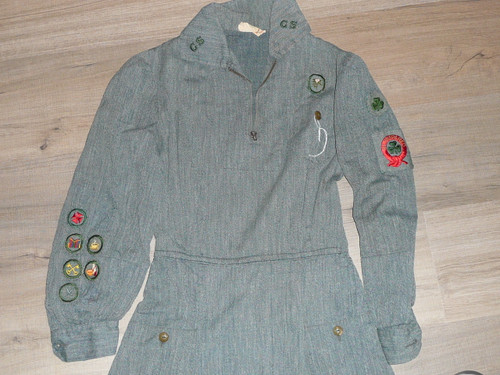 1930's Girl Scout Uniform with patches, 15" chest x 38" length, GS5