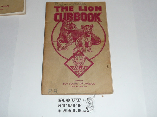 1943 Lion Cub Scout Handbook, 12-44 Printing, used