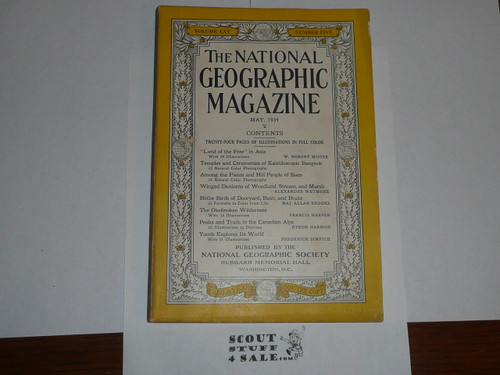 May 1934 National Geographic Magazine with extensive article about Youth Exporing the World, includes lots of Scouting