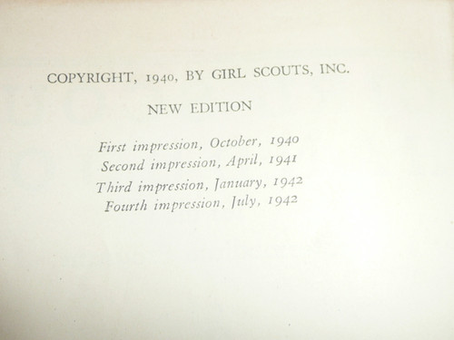 1942 Official Girl Scout Handbook, hardbound, 7-42 Printing, 4th printing, worn