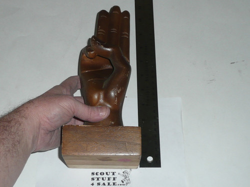 Carved Wood Hand making the Scout Sign, 10" Tall  - Boy Scout