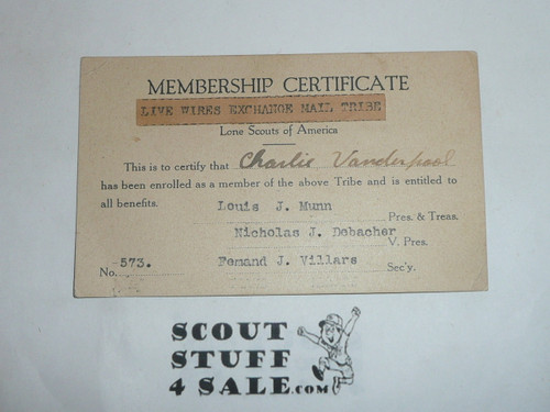 Teens Lone Scouts of America Membership Certificate (Card)