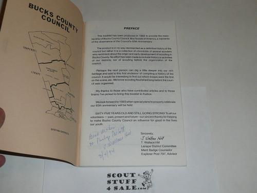 Bucks County Council 65 Years Old and Still Going Strong 1927-1992, Council History, Signed by Author, Boy Scouts of America