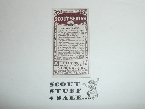 Fry's Chocolate Company Premium Card, Scout Series of 50, #7 Patrol Leader, 1912