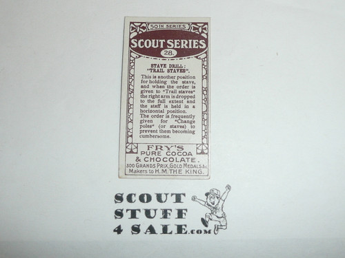 Fry's Chocolate Company Premium Card, Scout Series of 50, #28 Stave Drills: Trail Staves, 1912