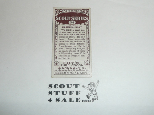Fry's Chocolate Company Premium Card, Scout Series of 50, #34 Fireman's Carry, 1912