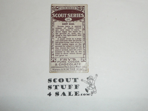 Fry's Chocolate Company Premium Card, Scout Series of 50, #36 Scout Signs, 1912