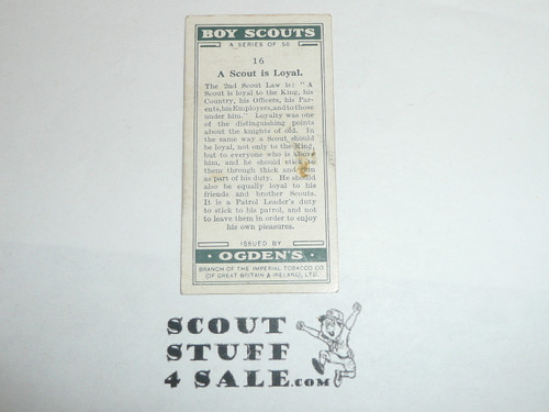 Ogden Tabacco Company Premium Card, Boy Scout Series of 50, Card #16 A Scout is Loyal, 1929
