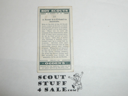 Ogden Tabacco Company Premium Card, Boy Scout Series of 50, Card #20 A Scout is Friend to Animals, 1929