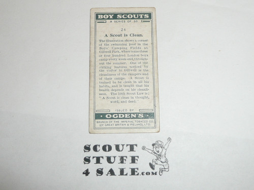 Ogden Tabacco Company Premium Card, Boy Scout Series of 50, Card #24 A Scout is Clean, 1929