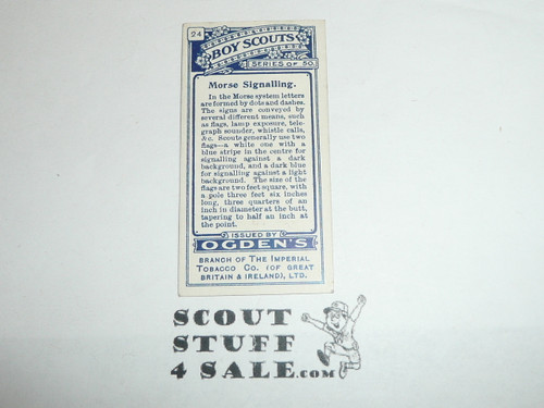 Ogden Tabacco Company Premium Card, First Boy Scout Series of 50 (Blue Backs), Card #24 Morse Signaling, 1911