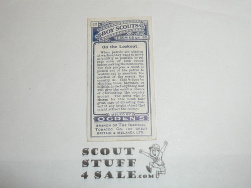 Ogden Tabacco Company Premium Card, First Boy Scout Series of 50 (Blue Backs), Card #25 On the Lookout, 1911