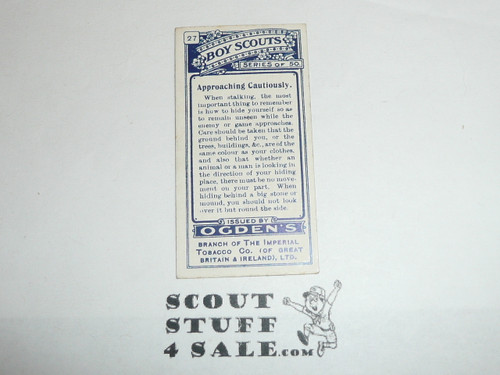 Ogden Tabacco Company Premium Card, First Boy Scout Series of 50 (Blue Backs), Card #27 Approaching Cautiously, 1911