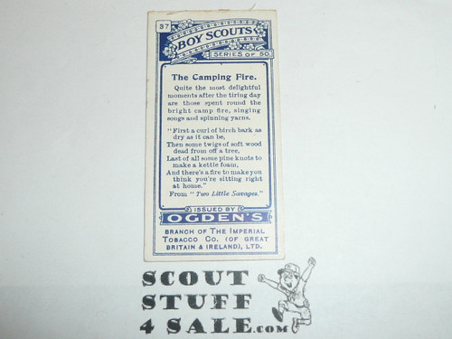 Ogden Tabacco Company Premium Card, First Boy Scout Series of 50 (Blue Backs), Card #37 The Camping Fire, 1911