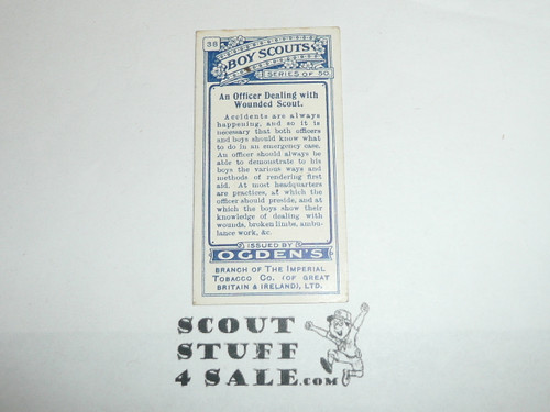 Ogden Tabacco Company Premium Card, First Boy Scout Series of 50 (Blue Backs), Card #38 An Officer Dealing with a Wounded Scout, 1911