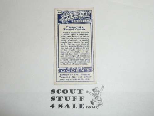 Ogden Tabacco Company Premium Card, First Boy Scout Series of 50 (Blue Backs), Card #40 Transporting a Wounded Comrade, 1911