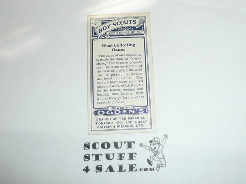 Ogden Tabacco Company Premium Card, Second Boy Scout Series of 50 (Blue Backs), Card #71 Wool Collecting Game, 1912