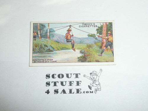 Ogden Tabacco Company Premium Card, Second Boy Scout Series of 50 (Blue Backs), Card #76 Crossing a River by Means of a Chair, 1912