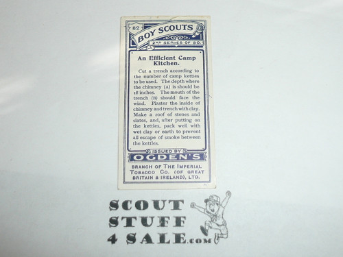 Ogden Tabacco Company Premium Card, Second Boy Scout Series of 50 (Blue Backs), Card #82 An Efficient Camp Kitchen, 1912