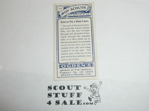 Ogden Tabacco Company Premium Card, Second Boy Scout Series of 50 (Blue Backs), Card #95 How to Tie a Shoe Lace, 1912