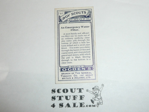 Ogden Tabacco Company Premium Card, Second Boy Scout Series of 50 (Blue Backs), Card #97 An Emergency Water Filter, 1912