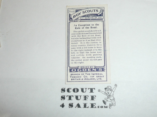 Ogden Tabacco Company Premium Card, Third Boy Scout Series of 50 (Blue Backs), Card #102 An Exception to the Rule of the Road, 1912
