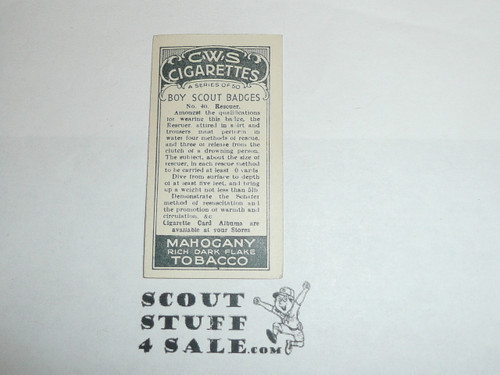 CWS Cigarette Company Premium Card, Boy Scout Badges Series of 50, Card #40 Rescuer, 1939