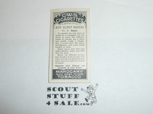 CWS Cigarette Company Premium Card, Boy Scout Badges Series of 50, Card #41 Rigger, 1939