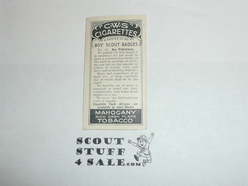CWS Cigarette Company Premium Card, Boy Scout Badges Series of 50, Card #42 Sea Fisherman, 1939
