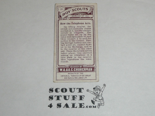 Churchman Cigarette Company Premium Card, Boy Scout Series of 50, Card #21 How the Telephone Acts, 1916