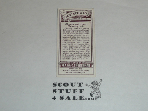 Churchman Cigarette Company Premium Card, Boy Scout Series of 50, Card #36 Clouds and Their Meaning 1, 1916
