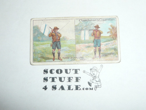 Churchman Cigarette Company Premium Card, Second (RARE) Boy Scout Series of 50, Card #8 Morse Signaling: Dot and Dash, 1916
