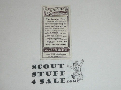 Churchman Cigarette Company Premium Card, Third Boy Scout Series of 50, Card #37 The Camping Fire, 1916