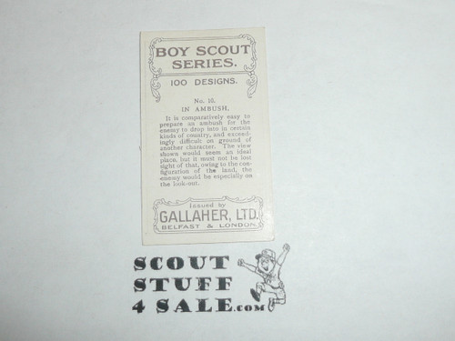 Gallaher ltd Cigarette Company Premium Card, Boy Scout Series of 100, Card #10 In Ambush, 1922