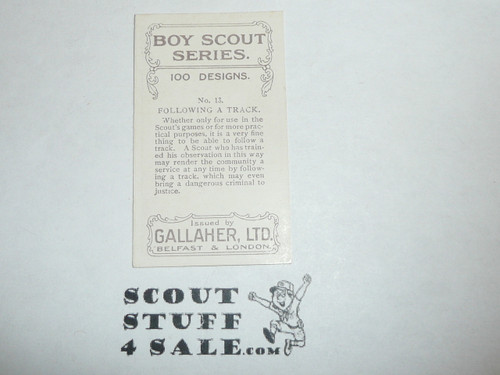 Gallaher ltd Cigarette Company Premium Card, Boy Scout Series of 100, Card #13 Following a Track, 1922