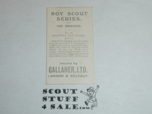 Gallaher ltd Cigarette Company Premium Card, Boy Scout Series of 100, Card #46 Stopping the Horse, 1911